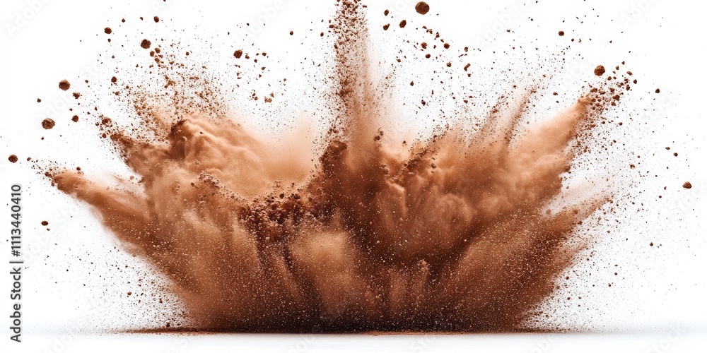 Aufkleber dynamic brown explosion of powder on white background creating a chaotic scene full of energy and mo