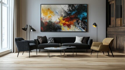 Modern Living Room With Abstract Art And Comfortable Seating