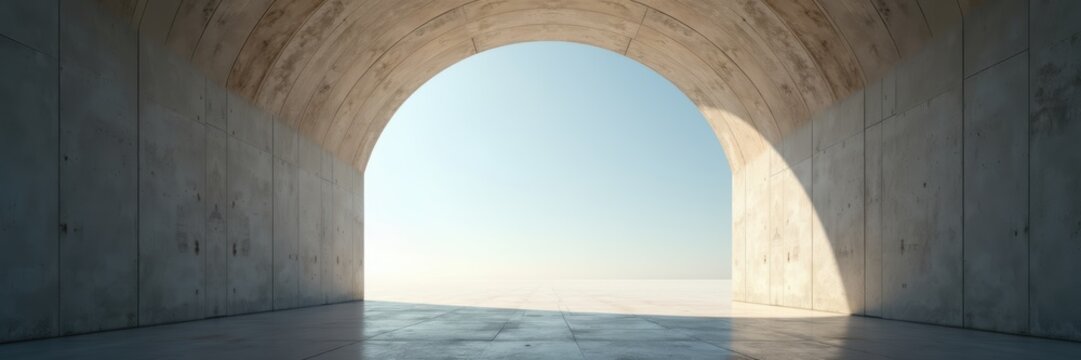 A serene architectural space featuring a large concrete arch against a clear sky, symbolizing openness and modern design. Ideal for business, architecture, and design projects.