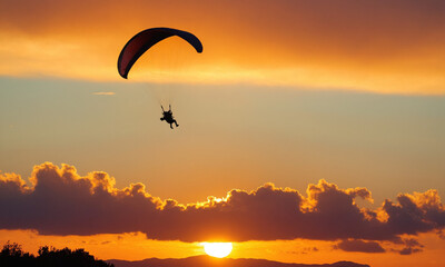 패러글라이딩 노을 태양 하늘