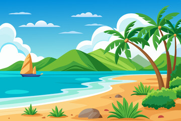 Fototapeta premium Beautiful Blue Beach Scenery Background