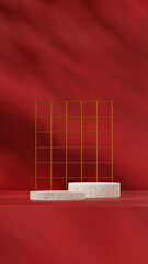 terrazzo texture curved cylinder podium in portrait grid backdrop, 3d image render blank space