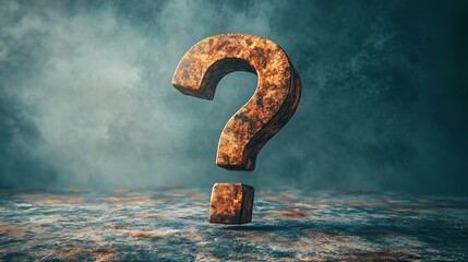 Rusty question mark on dark background.