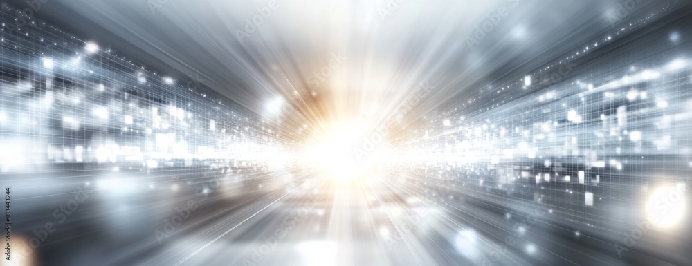 Poster futuristic abstract digital background with grid pattern, tunnel-like effect, and dreamy ethereal qu