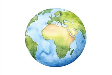 Fototapeta premium Soft Blue Watercolor Globe with Green Land and Ocean Details