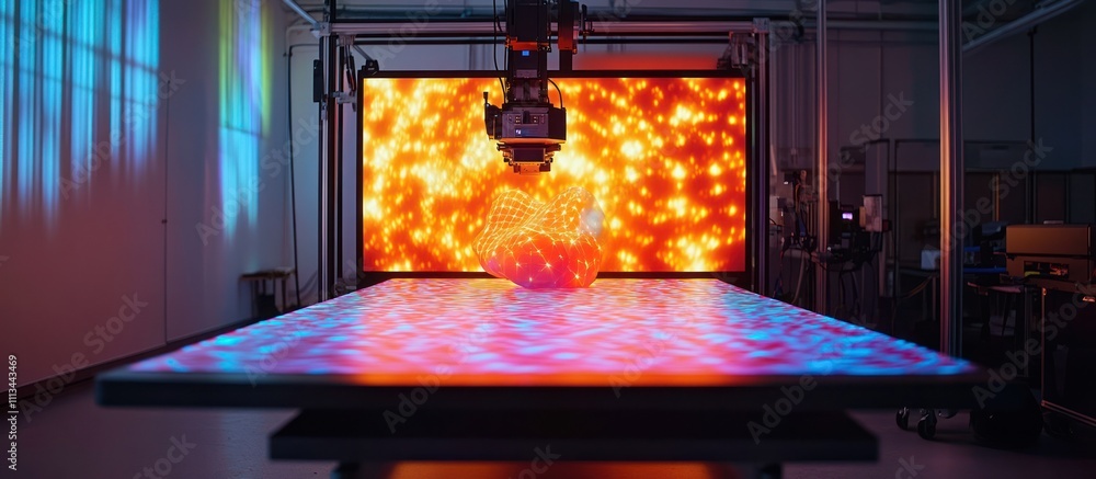 Poster a 3d printed object is illuminated by a light panel behind it, with an overhead camera pointed at th