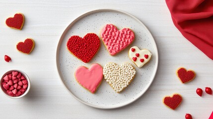 Fototapeta premium Heart-Shaped Cookies on Platter for Valentine's Day Celebration
