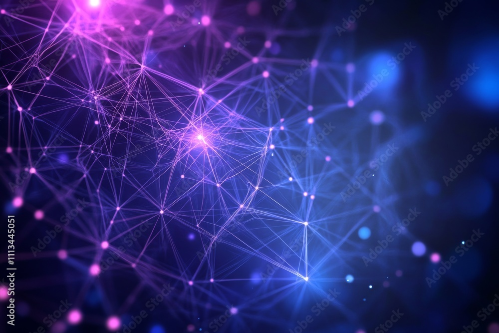 Aufkleber interconnected lines and dots: abstract digital art in dark blue and purple colors with a technologi