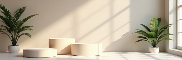 Bright and airy interior featuring minimalist seating and lush greenery, perfect for wellness and design concepts.