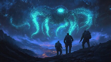 Celestial Kraken Observed By Travelers Above City Lights