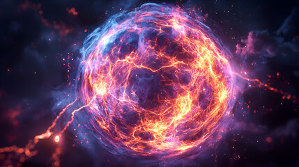Obraz premium Cosmic Energy Explosion in a Colorful Nebula Background