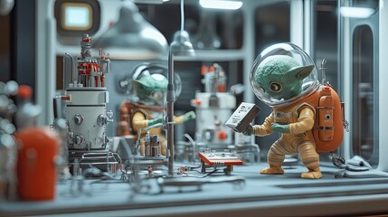 Alien Scientists Conduct Experiments In Space Lab