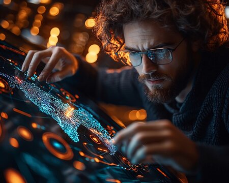 Business Professionals Analyzing Holographic 3D Globe Model in High Tech Conference Room for Global Expansion Planning - Powered by Adobe