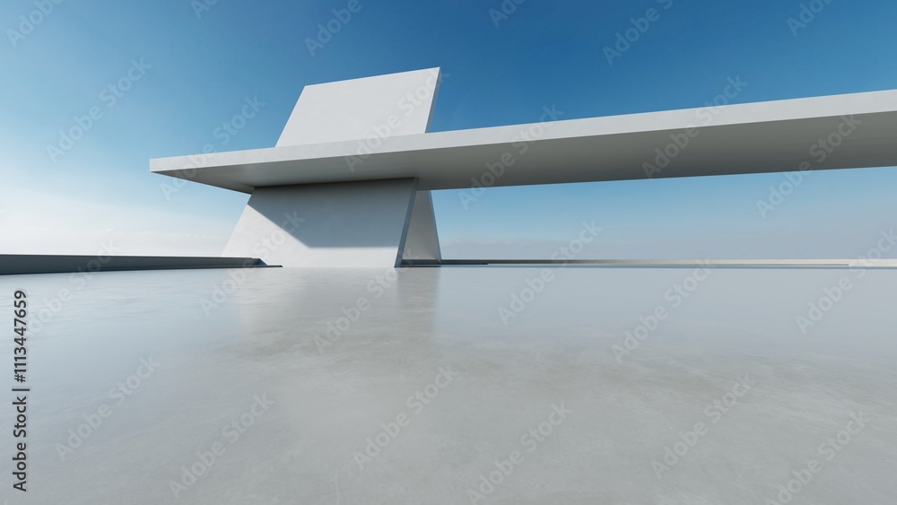 Aufkleber 3d render of abstract modern concrete architecture with empty cement floor, minimal exterior, car pr