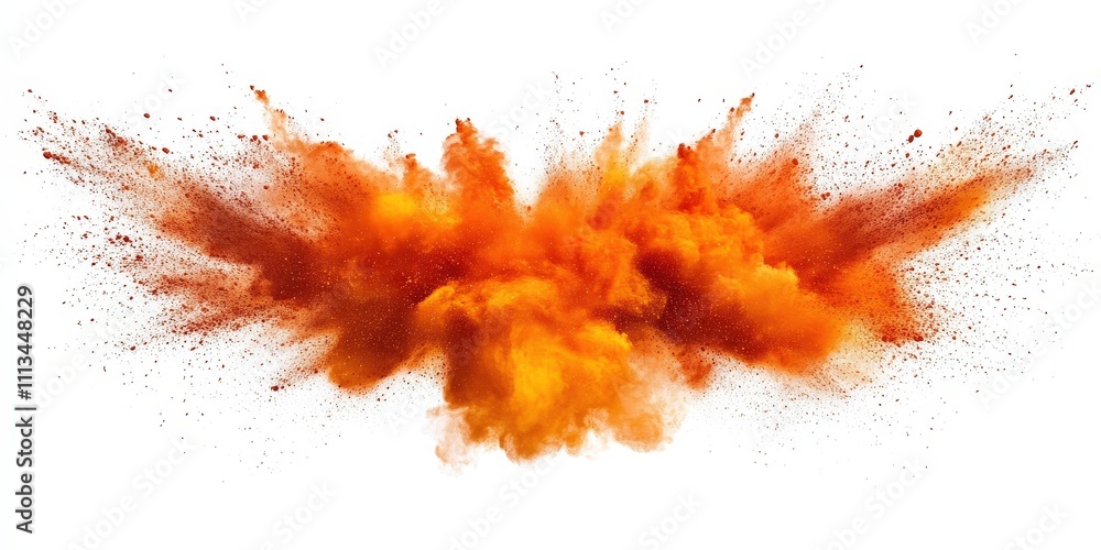 Aufkleber vivid orange explosion of powder against a white background creating a chaotic and dramatic visual e