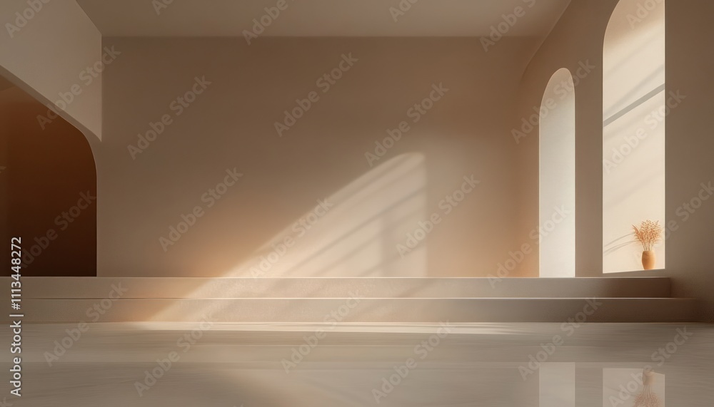 Aufkleber minimalist studio room with brown background and soft lighting for product display showcase