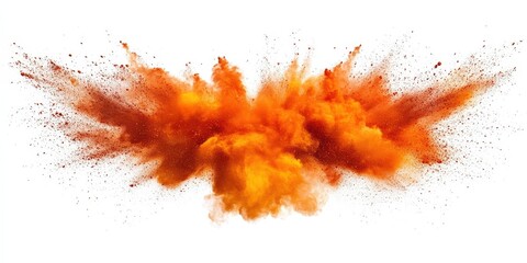 Vivid Orange Explosion of Powder Against a White Background Creating a Chaotic and Dramatic Visual Effect in High Resolution