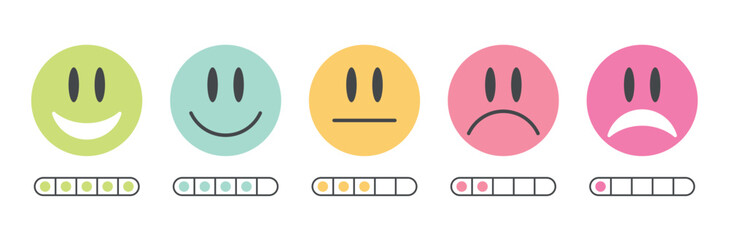 Feedback colored emotion faces rating scale icons editable stroke hand drawn vector objects