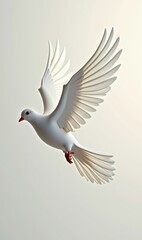 Obraz premium A beautiful white dove in flight, symbolizing peace and freedom. Perfect for projects related to nature, spirituality, and harmony.