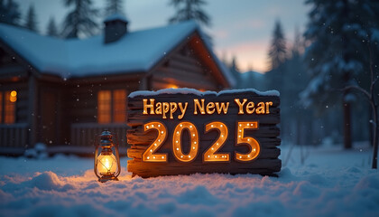 Happy New Year 2025 Let’s Make It Unforgettable Golden, Snowfall, Home, Neon, Wooden, Ai generated