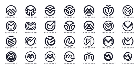 collection of monogram letter M logo design icon, circle round graphic vector template