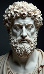 A striking marble bust of a bearded man, capturing intricate details and classical artistry, perfect for historical, educational, or artistic contexts.