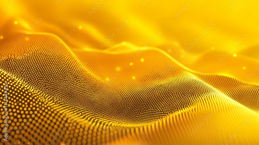 Poster abstract yellow halftone background with wavy lines and small dots creating a dynamic and modern des