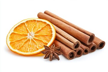 Close-Up of Cinnamon Sticks and Dried Orange Slice with Anise Star