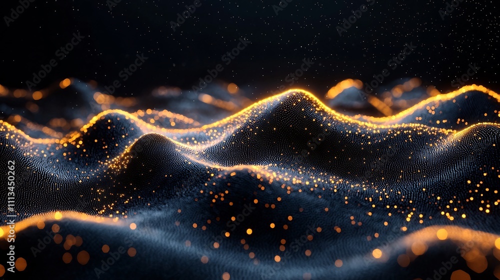 Poster abstract visualization of quantum entanglement with glowing particles in connected space