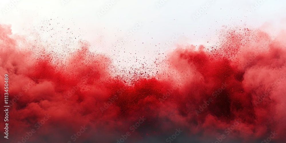 Poster chaotic red explosion of powder on white background creating a dramatic scene with vibrant colors an