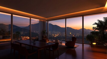 Fototapeta premium Spectacular Night View from a Luxurious Modern Apartment
