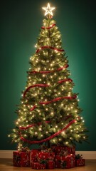 Decorated Christmas Tree Glowing With Lights and Ribbons in a Cozy Indoor Setting During the Festive Season