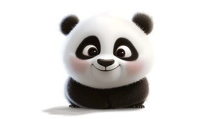 Obraz premium Adorable cartoon panda bear cub sitting, smiling, isolated on white background.
