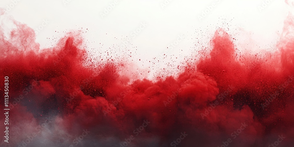 Poster explosive red powder cloud against a white background creating a chaotic scene of colorful disturban