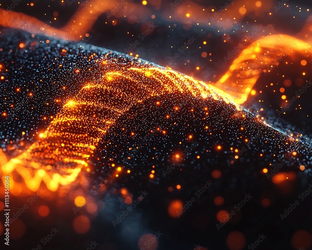 Poster visualizing the quantum entanglement and disentanglement processes through radiant beams of digital 