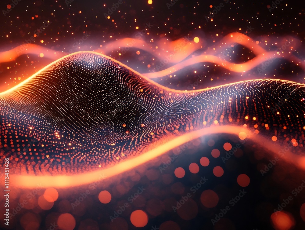 Poster quantum waves rippling across a digital landscape illustrating the power of quantum interference and