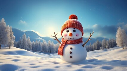 "Snowman in a Serene Winter Wonderland"