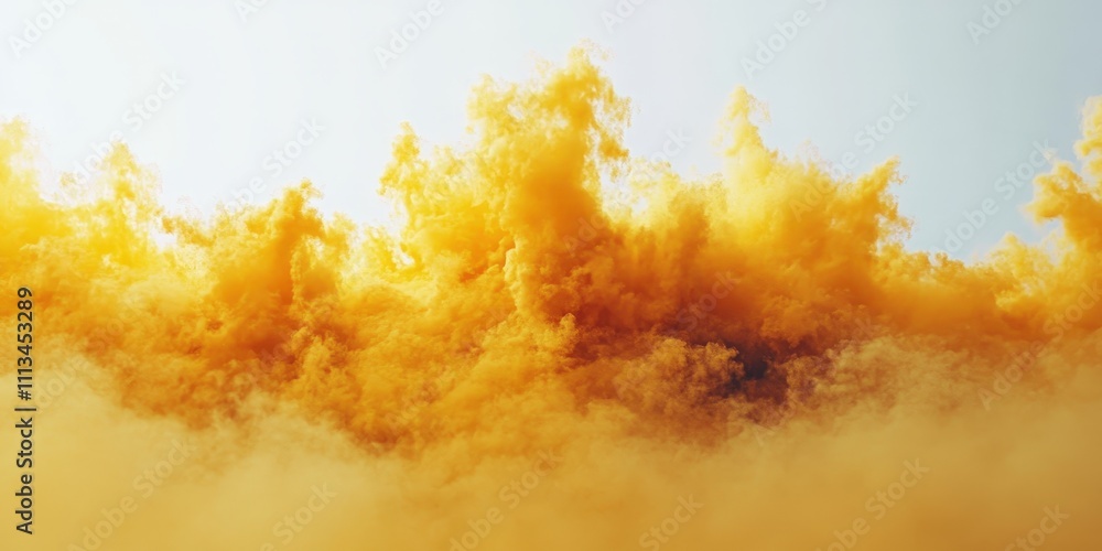 Poster vibrant yellow explosion of powder against a soft white background capturing the essence of chaotic 
