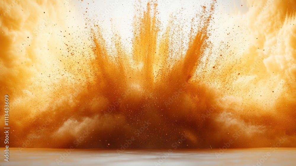 Aufkleber abstract golden powder explosion on white background dynamic energy dust splash texture