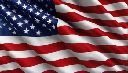 Fototapeta premium American flag closeup waving with red, white, and blue colors against a white background, symbolizing patriotism and pride.
