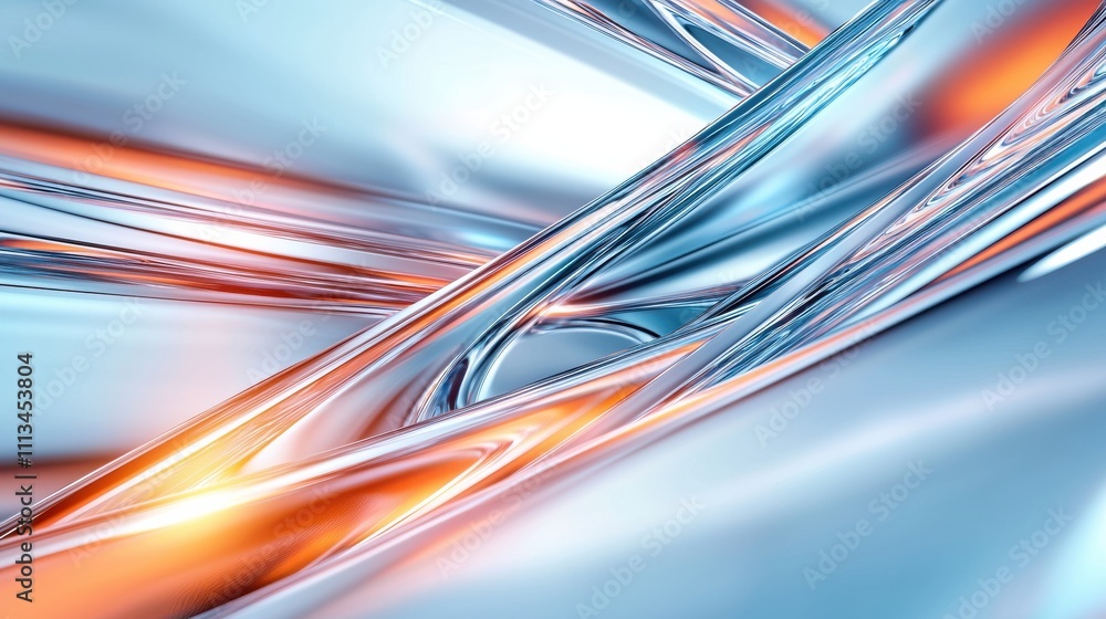 Aufkleber a dynamic, abstract composition featuring intertwining metallic strands in blue and orange hues, cre