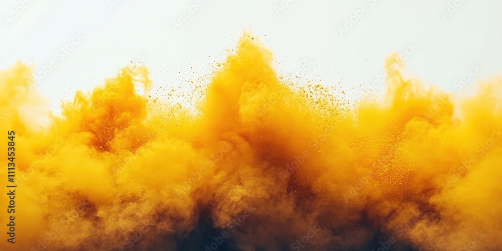 Aufkleber vibrant yellow powder explosion on white background creating chaotic atmosphere and dynamic visual i