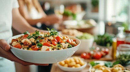 Joyful Culinary Bonding Sharing Homemade Meals and Engaging in Lively Food Conversations in a Warm and Inviting Kitchen Environment