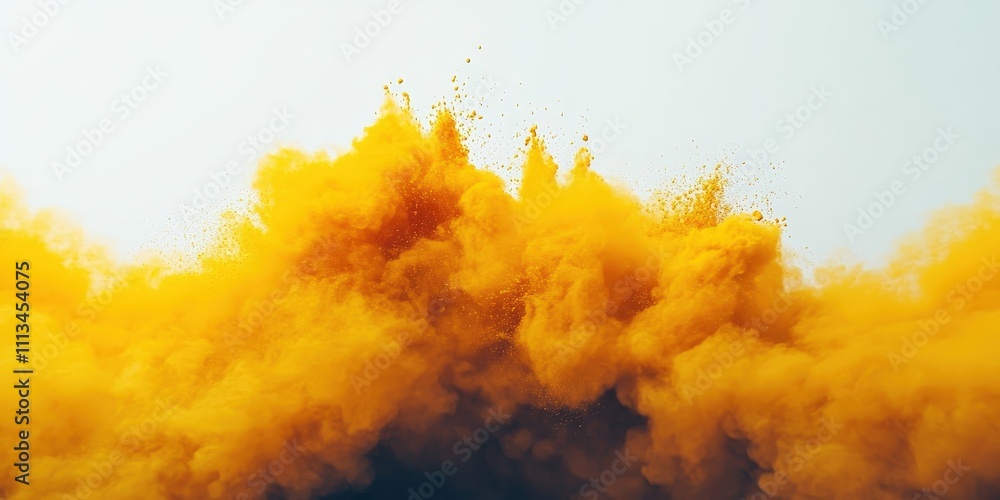 Aufkleber bright yellow explosion of powder against a white background creating a chaotic and dynamic scene of