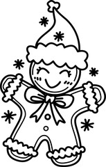 Hand-drawn christmas gingerbread doodle outline element