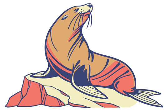 sea lion looking up, colorful cartoon style clip art preview