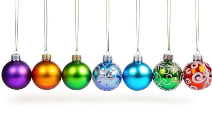 Christmas Ball Hanging Isolated on White Background - A Festive and Glittering Decoration Display. The Shiny Christmas Ball Hanging Alone on the Pure White Background, with Its Vivid Colors and Sparkl