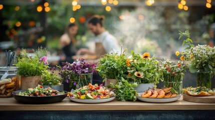 Fototapeta premium Culinary art showcase a cooking competition featuring artistic food presentations outdoor venue food photography vibrant atmosphere creative concepts