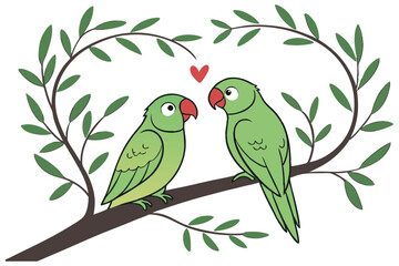 two romantic parrot bird  on white background E.eps