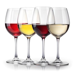 Colorful glasses filled with red, white, and sparkling wines stand elegantly on a table, inviting a group of friends to savor different flavors while enjoying great conversation